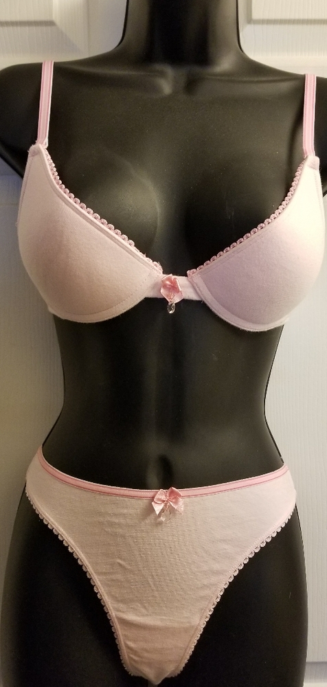 Soft T-Shirt Bra & Thongs with Hanging Crystals~